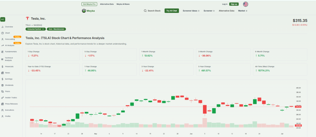 Meyka AI TSLA Stock or Share