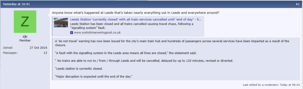 User Cited and Highlighted the Leeds Station Issue