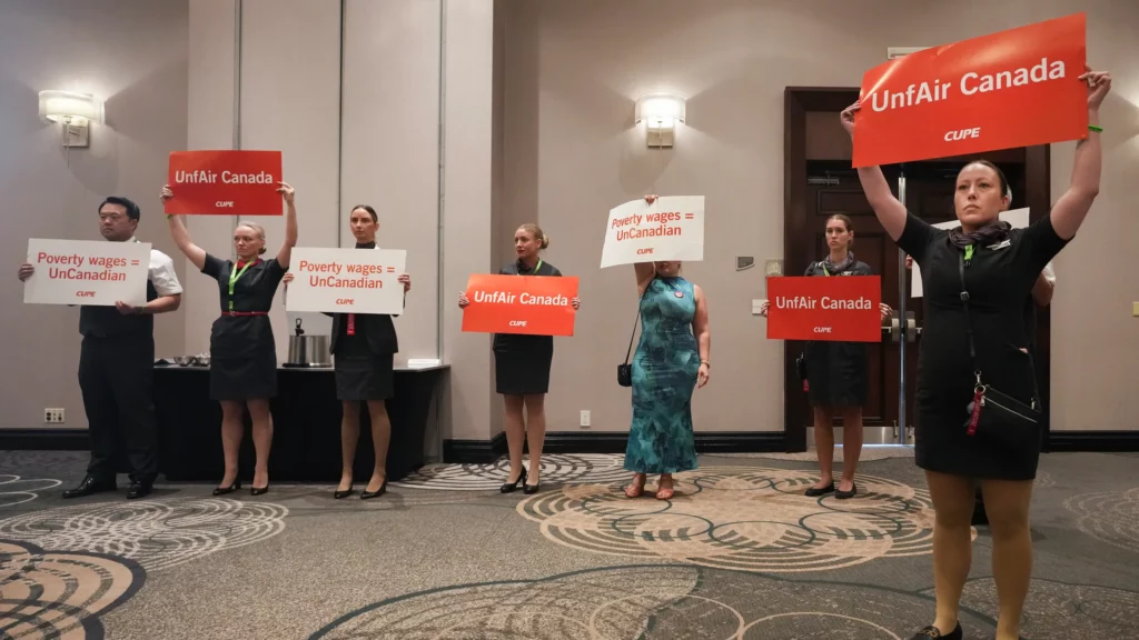 Flight attendants demand fair pay and full compensation for unpaid boarding time.