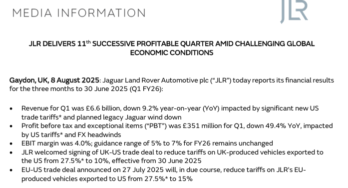 JLR Q1 FY26 Detailed Overview 