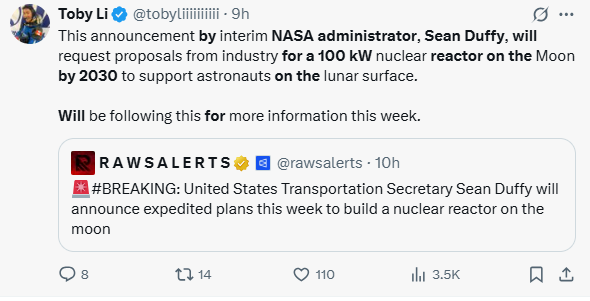 NASA Administrator Sean Duffy announcment Highlighted 