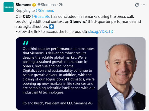 Siemens Highlighted CEO's Statement after Q3 2025 Results