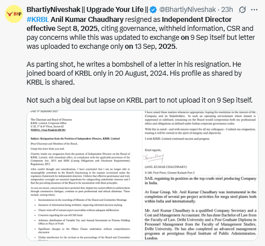 X Source: KRBL's Director Resignation Highlighted