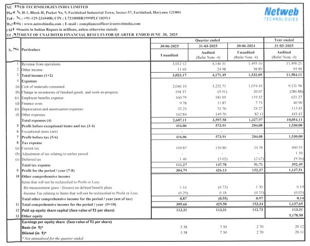 Netweb Technologies Official Source: Netweb Financials Overview