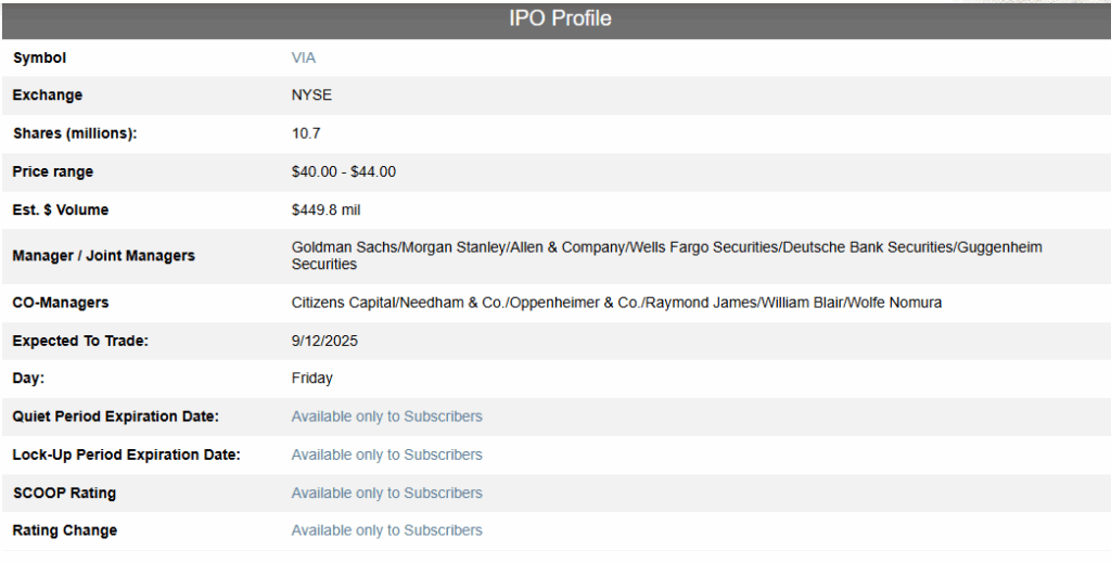 IPOSCOOP Source: Via Transportation IPO Details Overview