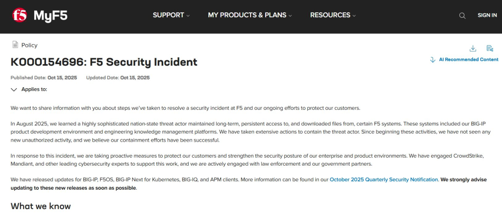 X Source: F5INC. Data Breach Official Announcement