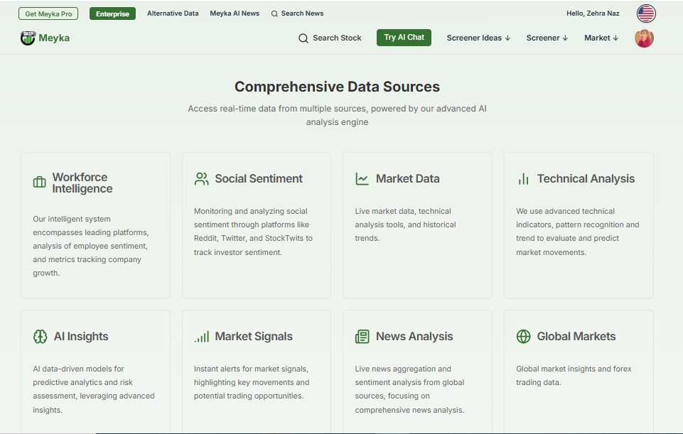Meyka AI's Alternative Data Feature