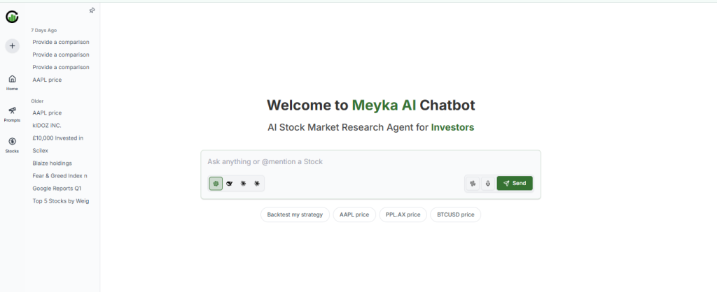 Meyka AI's Financial Chatbot Interface