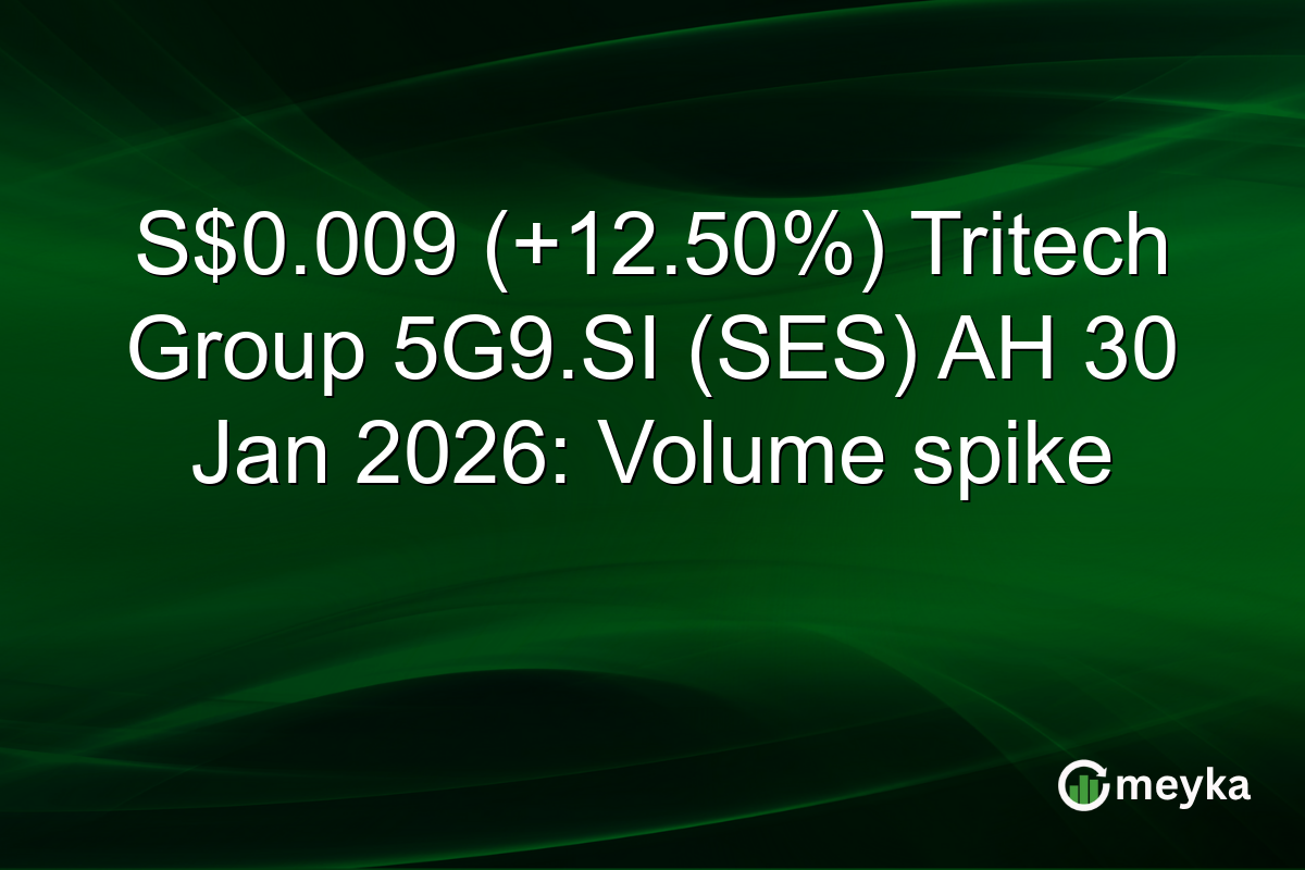 S$0.009 (+12.50%) Tritech Group 5G9.SI (SES) AH 30 Jan 2026: Volume spike