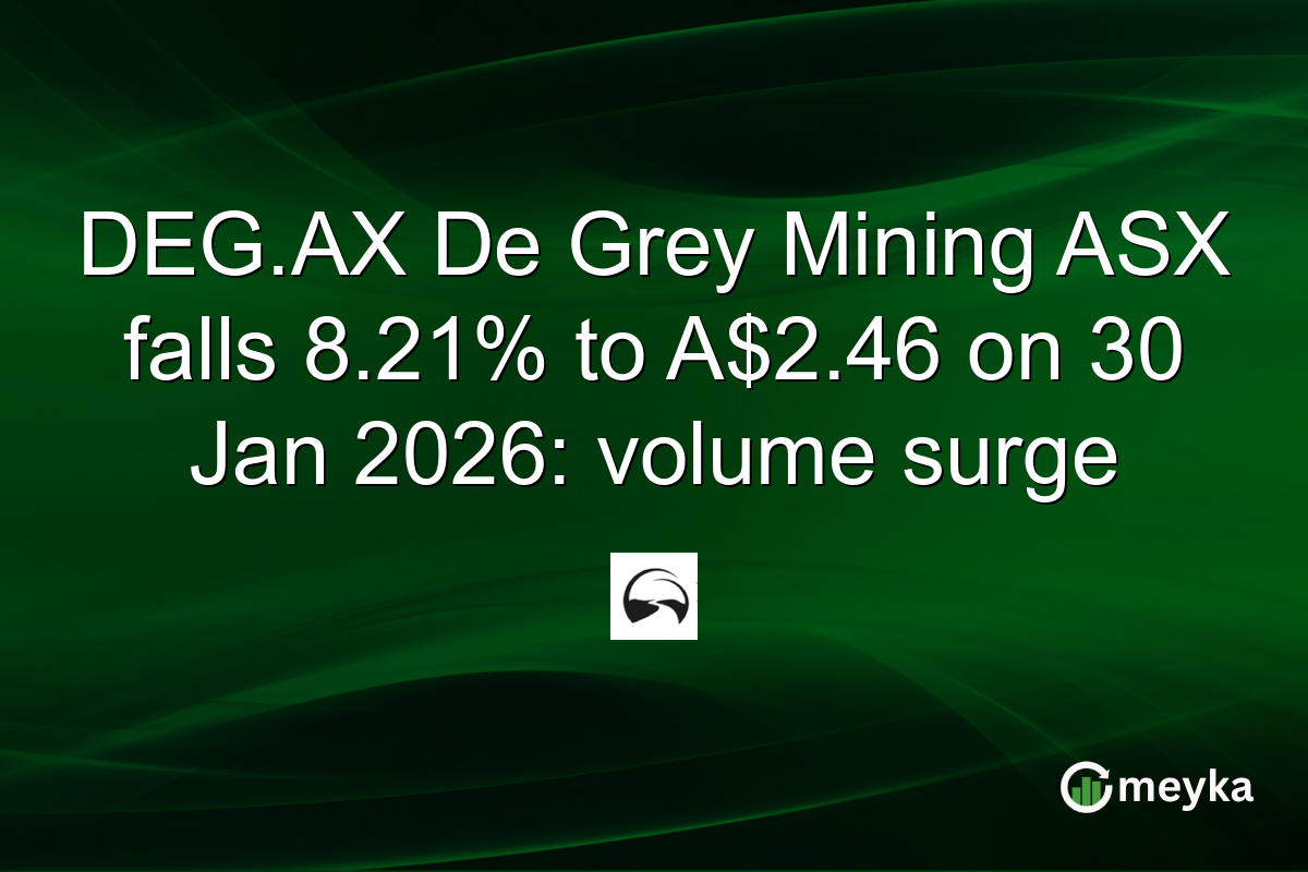 DEG.AX De Grey Mining ASX falls 8.21% to A$2.46 on 30 Jan 2026: volume surge