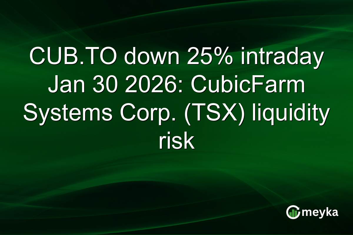 CUB.TO down 25% intraday Jan 30 2026: CubicFarm Systems Corp. (TSX) liquidity risk