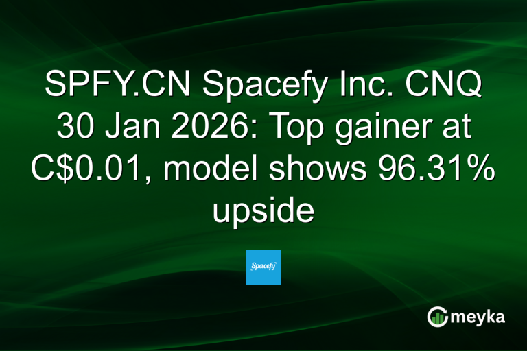 SPFY.CN Spacefy Inc. CNQ 30 Jan 2026: Top gainer at C$0.01, model shows 96.31% upside
