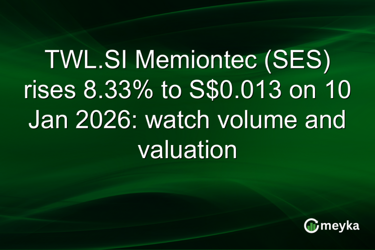 TWL.SI Memiontec (SES) rises 8.33% to S$0.013 on 10 Jan 2026: watch volume and valuation