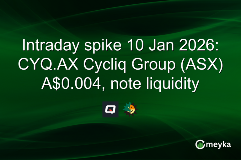 Intraday spike 10 Jan 2026: CYQ.AX Cycliq Group (ASX) A$0.004, note liquidity