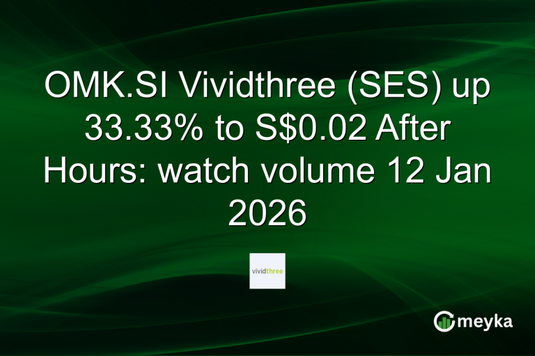 OMK.SI Vividthree (SES) up 33.33% to S$0.02 After Hours: watch volume 12 Jan 2026