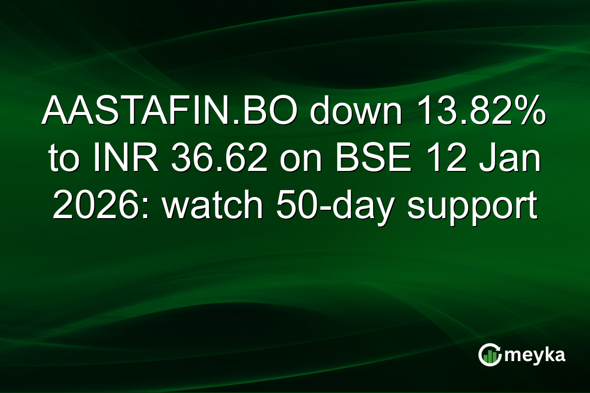 AASTAFIN.BO down 13.82% to INR 36.62 on BSE 12 Jan 2026: watch 50-day support