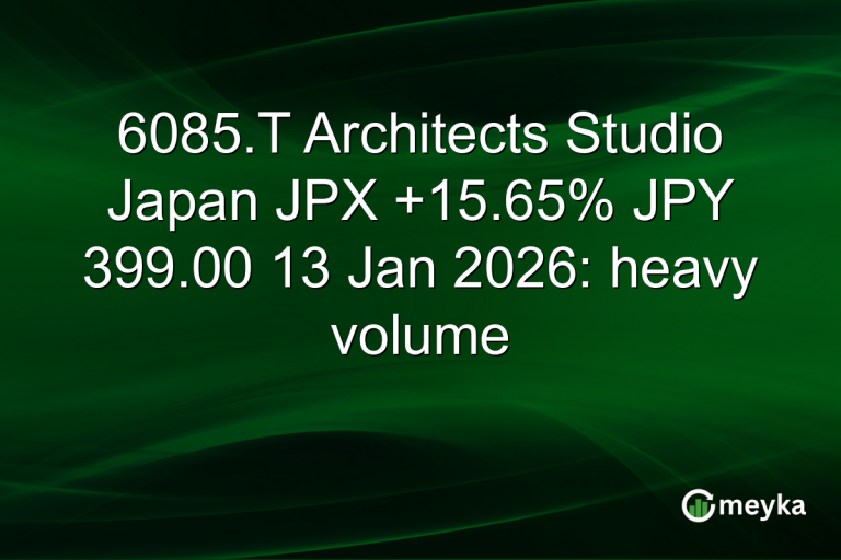 6085.T Architects Studio Japan JPX +15.65% JPY 399.00 13 Jan 2026: heavy volume
