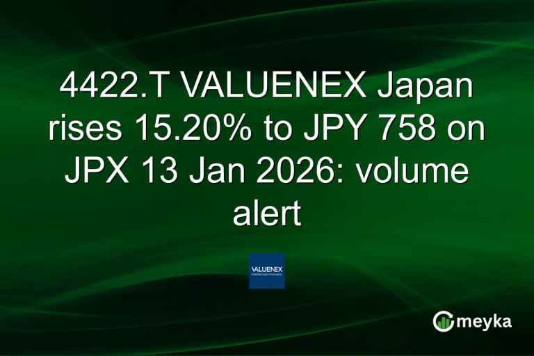 4422.T VALUENEX Japan rises 15.20% to JPY 758 on JPX 13 Jan 2026: volume alert