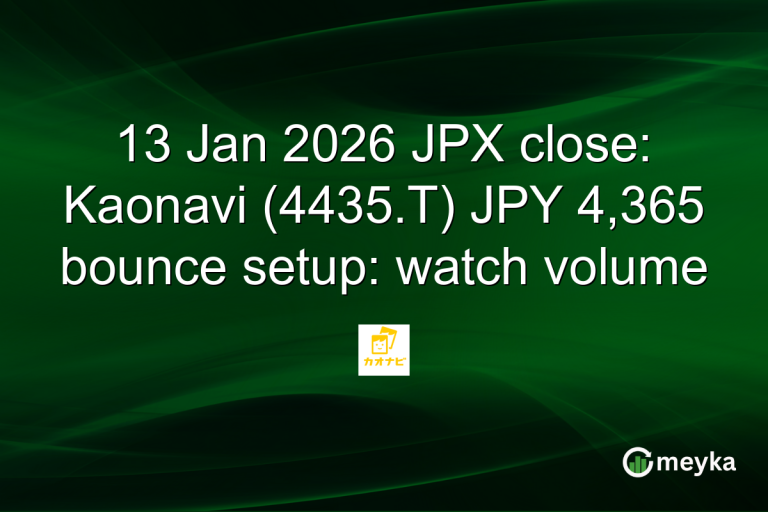 13 Jan 2026 JPX close: Kaonavi (4435.T) JPY 4,365 bounce setup: watch volume