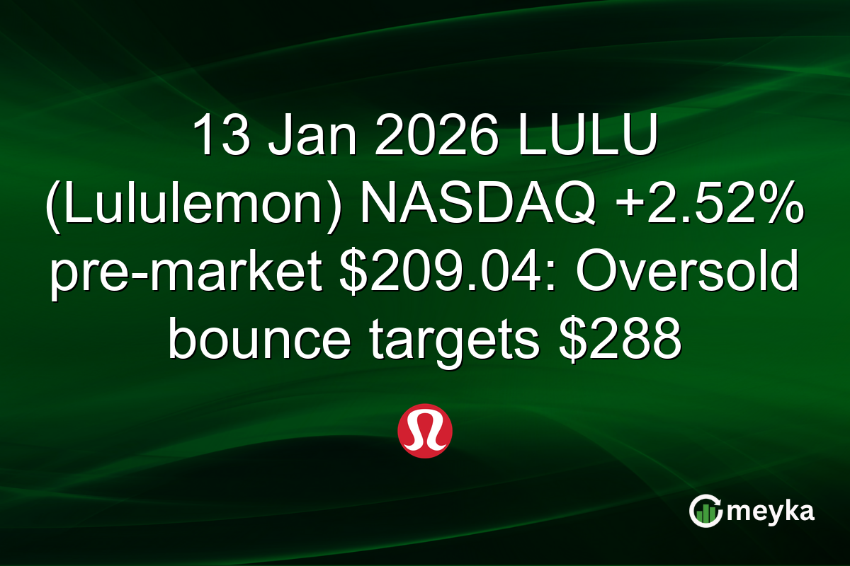 13 Jan 2026 LULU (Lululemon) NASDAQ +2.52% pre-market $209.04: Oversold bounce targets $288