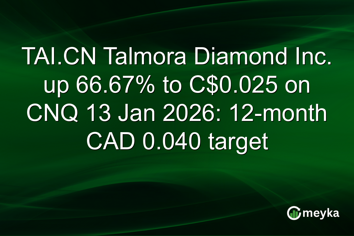 TAI.CN Talmora Diamond Inc. up 66.67% to C$0.025 on CNQ 13 Jan 2026: 12-month CAD 0.040 target