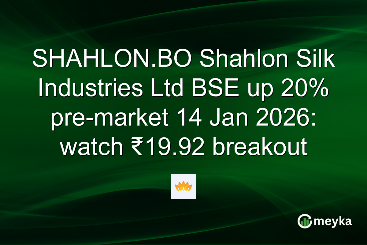 SHAHLON.BO Shahlon Silk Industries Ltd BSE up 20% pre-market 14 Jan 2026: watch ₹19.92 breakout