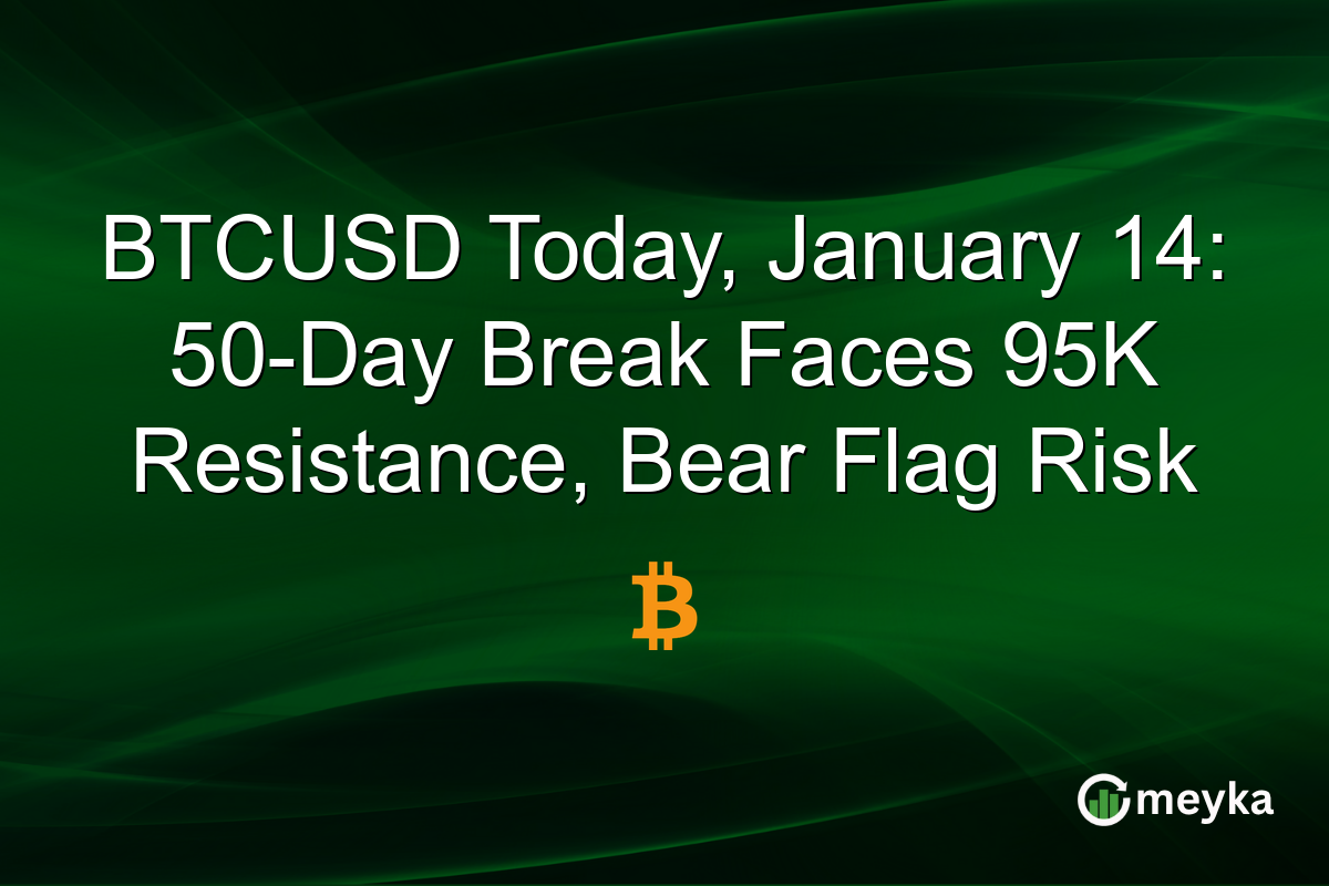 BTCUSD Today, January 14: 50-Day Break Faces 95K Resistance, Bear Flag Risk