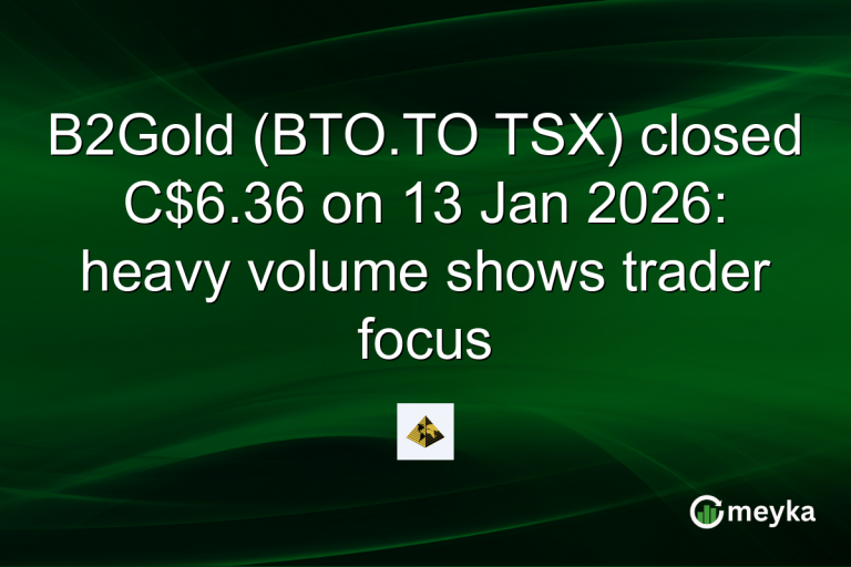 B2Gold (BTO.TO TSX) closed C$6.36 on 13 Jan 2026: heavy volume shows trader focus