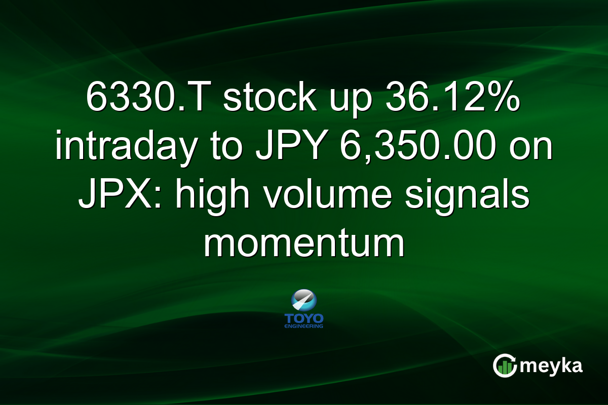 6330.T stock up 36.12% intraday to JPY 6,350.00 on JPX: high volume signals momentum