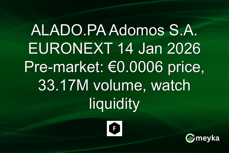 ALADO.PA Adomos S.A. EURONEXT 14 Jan 2026 Pre-market: €0.0006 price, 33.17M volume, watch liquidity