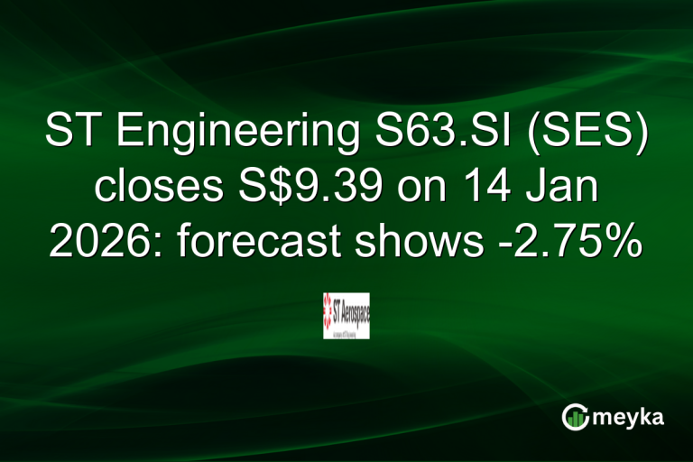 ST Engineering S63.SI (SES) closes S$9.39 on 14 Jan 2026: forecast shows -2.75%
