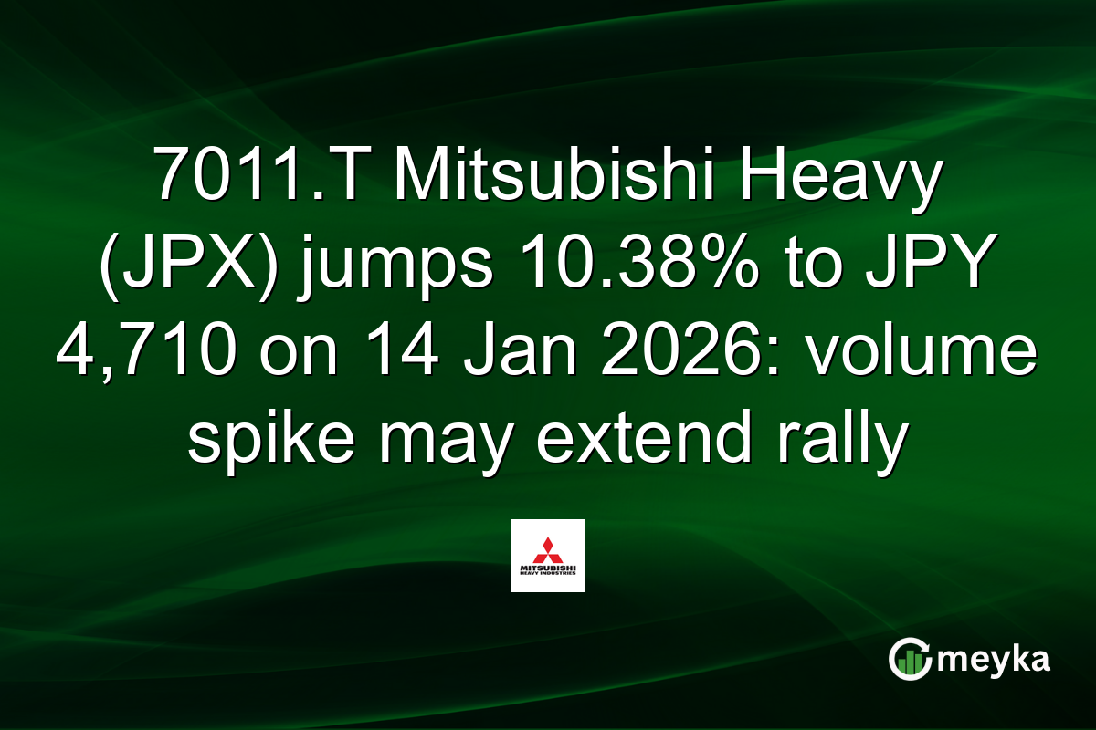 7011.T Mitsubishi Heavy (JPX) jumps 10.38% to JPY 4,710 on 14 Jan 2026: volume spike may extend rally