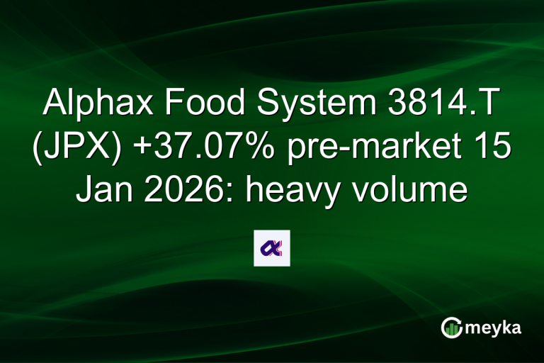 Alphax Food System 3814.T (JPX) +37.07% pre-market 15 Jan 2026: heavy volume