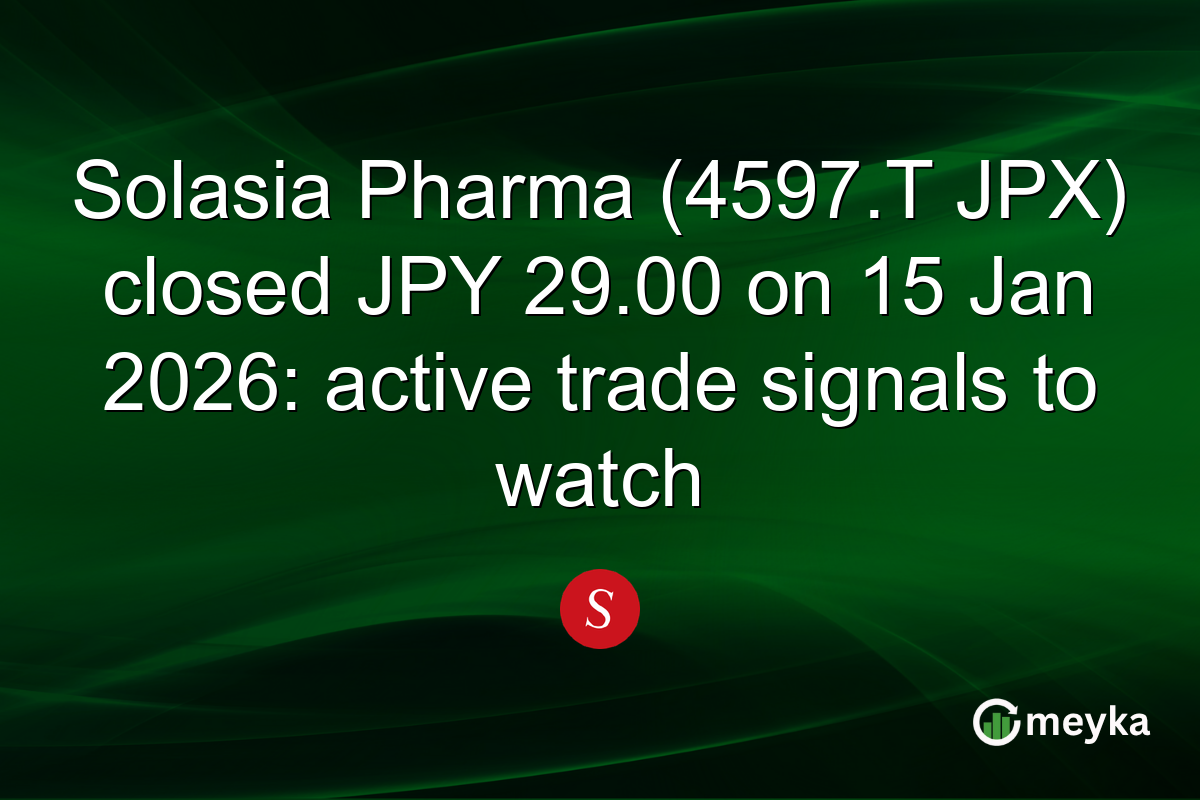 Solasia Pharma (4597.T JPX) closed JPY 29.00 on 15 Jan 2026: active trade signals to watch