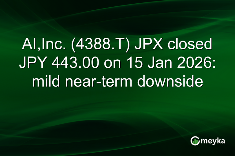 AI,Inc. (4388.T) JPX closed JPY 443.00 on 15 Jan 2026: mild near-term downside