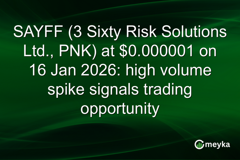 SAYFF (3 Sixty Risk Solutions Ltd., PNK) at $0.000001 on 16 Jan 2026: high volume spike signals trading opportunity