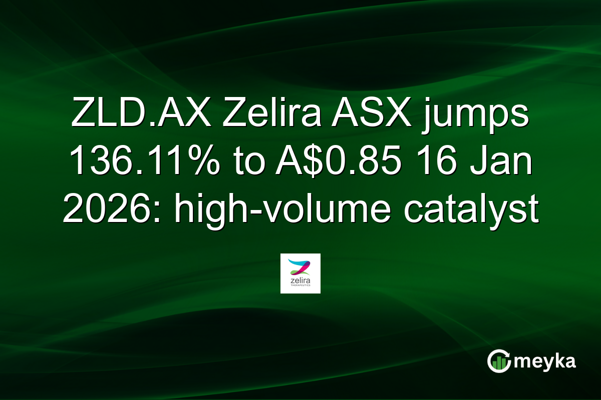 ZLD.AX Zelira ASX jumps 136.11% to A$0.85 16 Jan 2026: high-volume catalyst