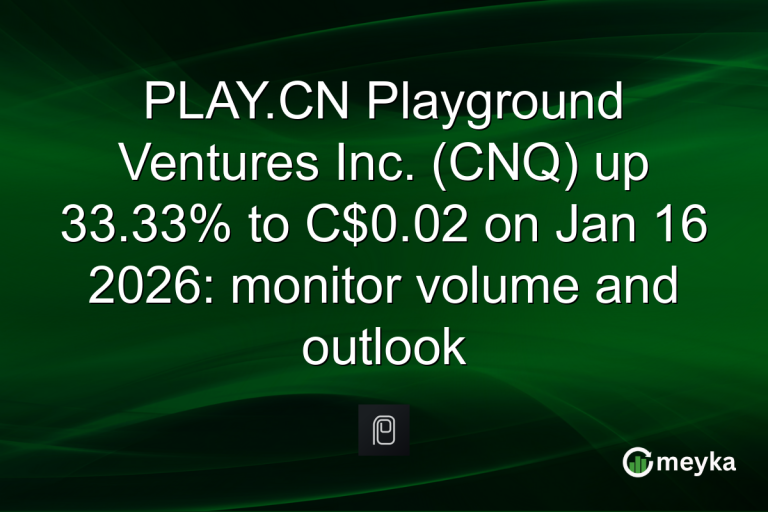 PLAY.CN Playground Ventures Inc. (CNQ) up 33.33% to C$0.02 on Jan 16 2026: monitor volume and outlook