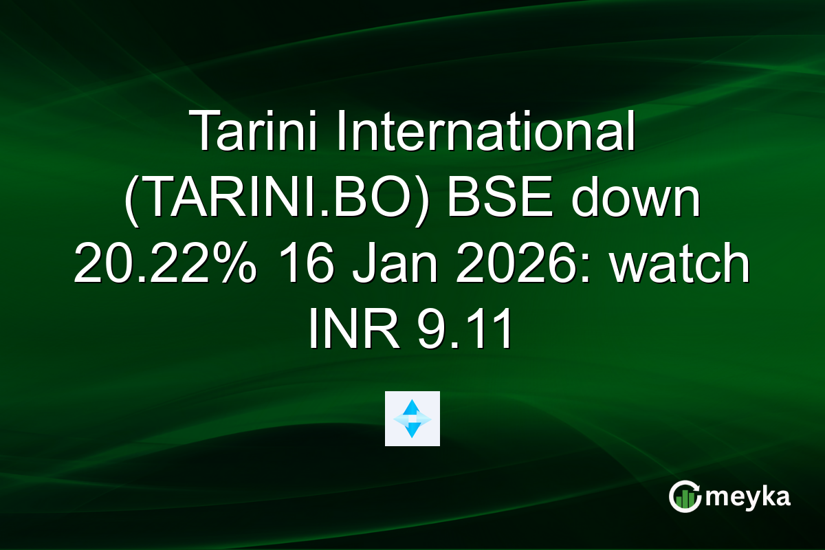 Tarini International (TARINI.BO) BSE down 20.22% 16 Jan 2026: watch INR 9.11