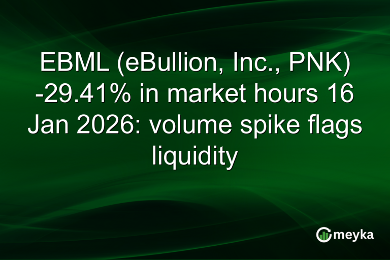 EBML (eBullion, Inc., PNK) -29.41% in market hours 16 Jan 2026: volume spike flags liquidity