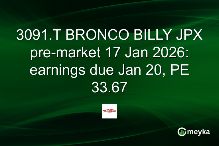 3091.T BRONCO BILLY JPX pre-market 17 Jan 2026: earnings due Jan 20, PE 33.67