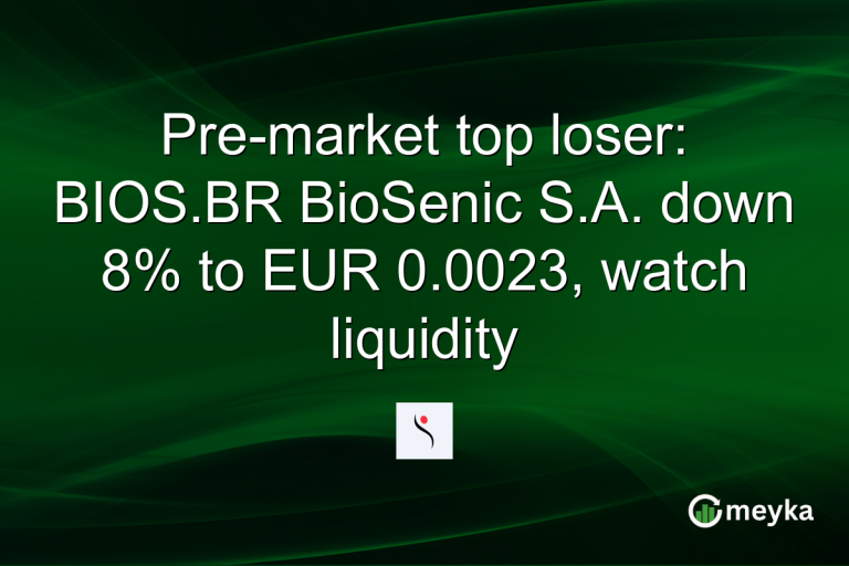 Pre-market top loser: BIOS.BR BioSenic S.A. down 8% to EUR 0.0023, watch liquidity