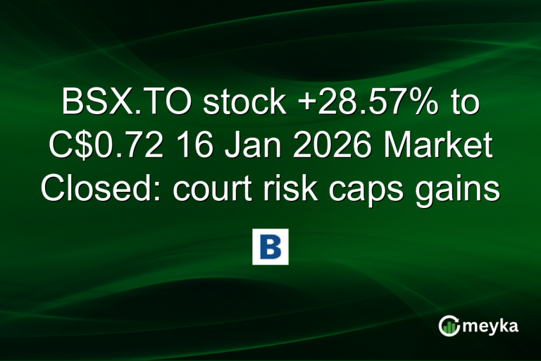 BSX.TO stock +28.57% to C$0.72 16 Jan 2026 Market Closed: court risk caps gains