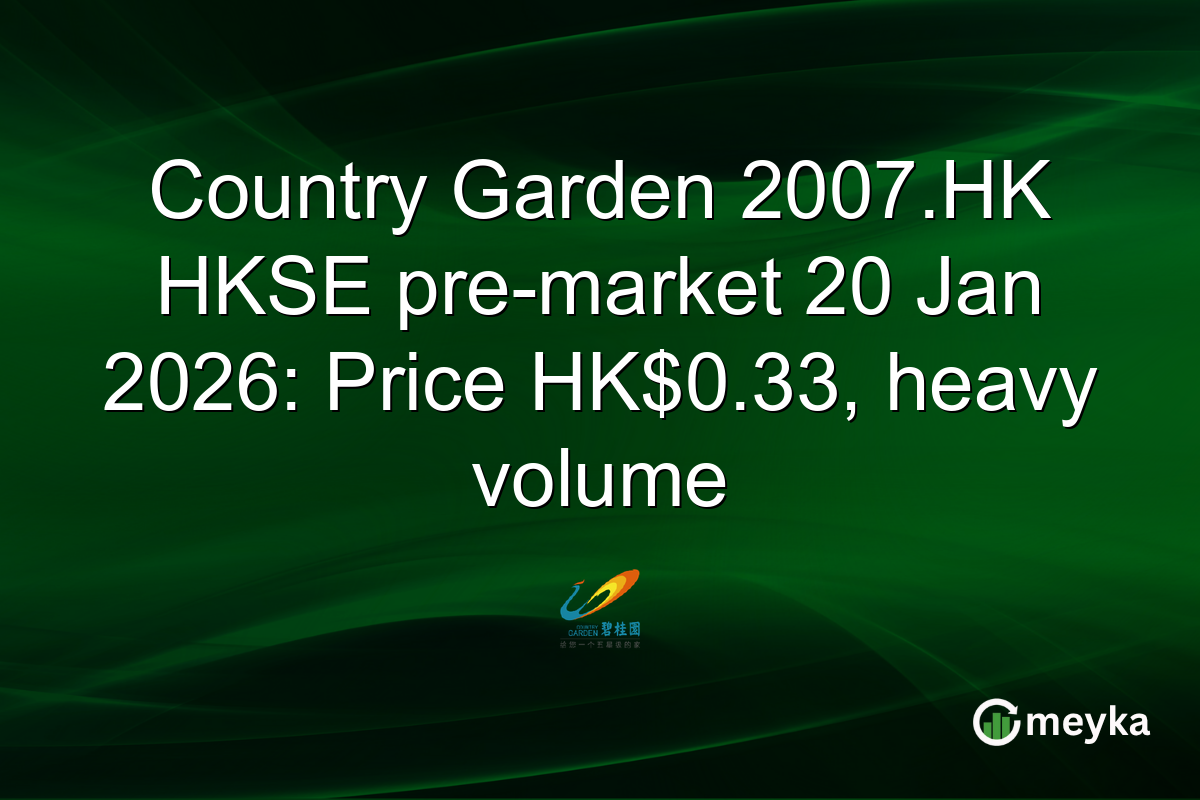 Country Garden 2007.HK HKSE pre-market 20 Jan 2026: Price HK$0.33, heavy volume
