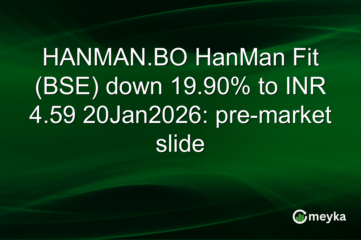 HANMAN.BO HanMan Fit (BSE) down 19.90% to INR 4.59 20Jan2026: pre-market slide