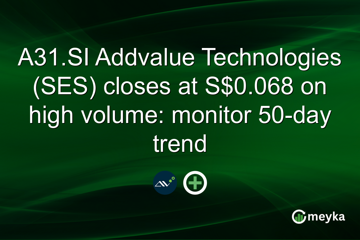A31.SI Addvalue Technologies (SES) closes at S$0.068 on high volume: monitor 50-day trend