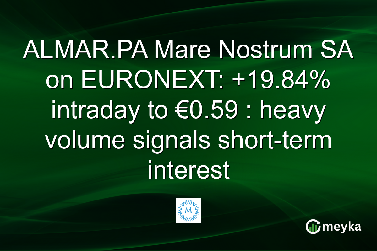 ALMAR.PA Mare Nostrum SA on EURONEXT: +19.84% intraday to €0.59 : heavy volume signals short-term interest