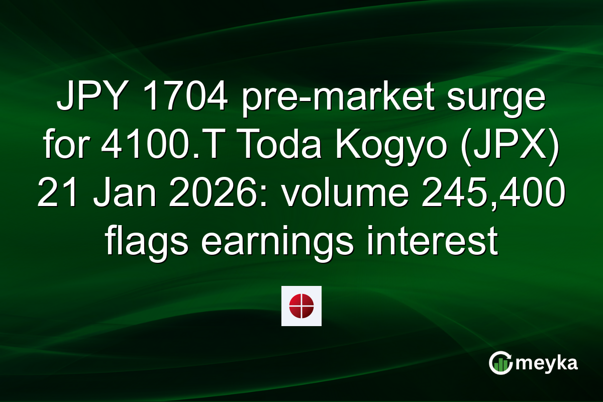 JPY 1704 pre-market surge for 4100.T Toda Kogyo (JPX) 21 Jan 2026: volume 245,400 flags earnings interest