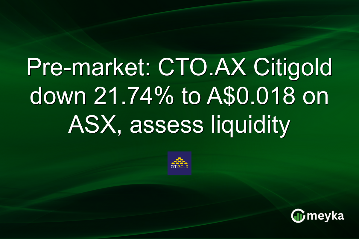 Pre-market: CTO.AX Citigold down 21.74% to A$0.018 on ASX, assess liquidity