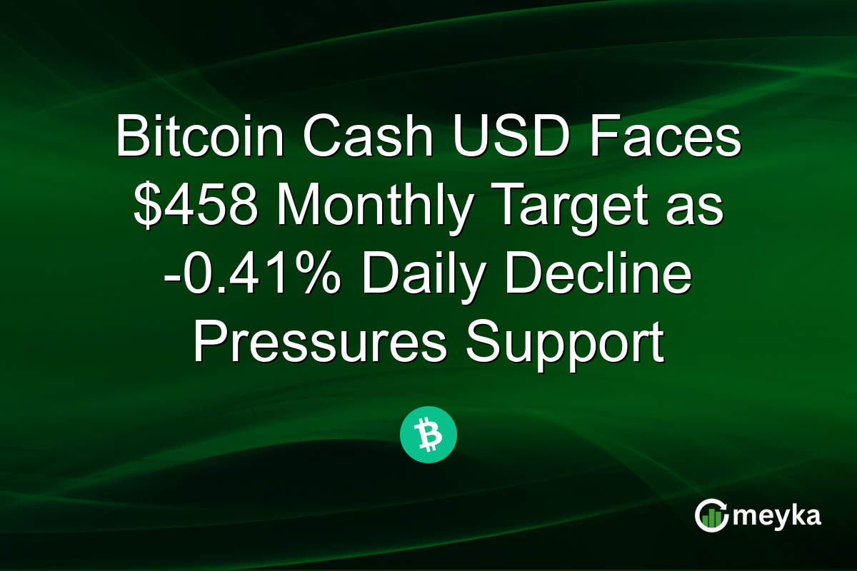 Bitcoin Cash USD Faces $458 Monthly Target as -0.41% Daily Decline Pressures Support